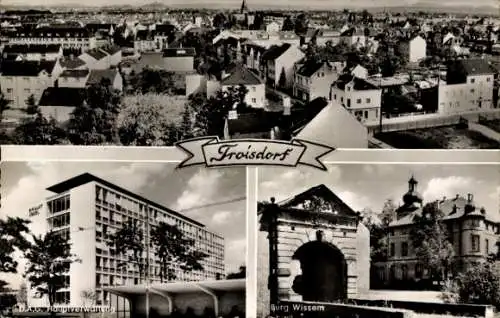 Ak Troisdorf an der Sieg, Gesamtansicht, D.A.G. Hauptverwaltung, Burg Wissem