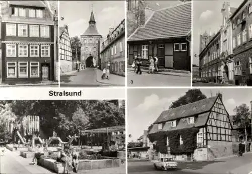 Ak Stralsund in Vorpommern, Alter Markt, Kütertor, Torschließerhäuschen, Rathaus, Barockfassade