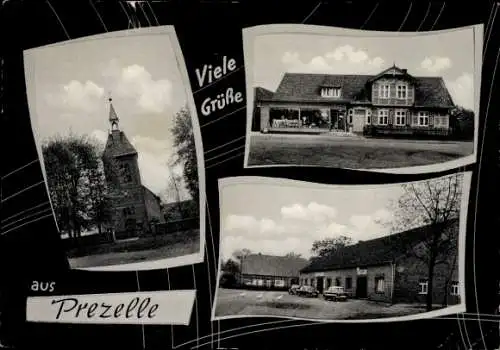 Ak Prezelle im Wendland, Kirche, Gasthof, Geschäftshaus