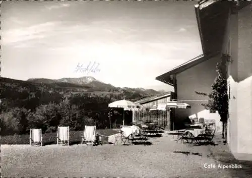 Ak Siegsdorf in Oberbayern, Tagescafe Pension Alpenblick, Terrasse