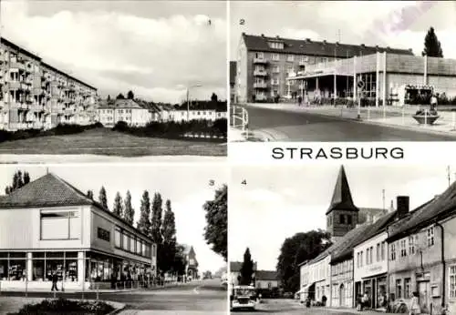 Ak Strasburg in der Uckermark, Friedensstraße, Markt, Konsum, Kontakt-Kaufhaus