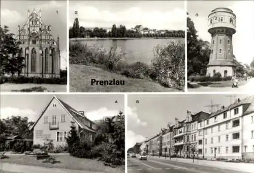 Ak Prenzlau in der Uckermark, St.-Marien-Kirche, Uckersee, Wasserturm, Puschkinstraße