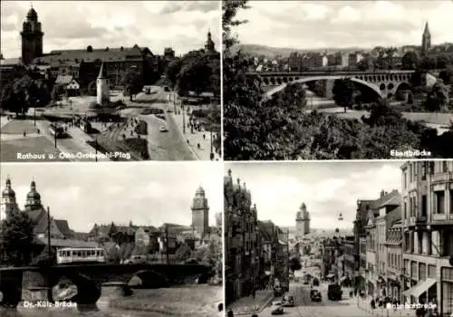 Ak Plauen im Vogtland, Rathaus, Otto-Grotewohl-Platz, Ebertbrücke, Bahnhofstraße, Dr.-Külz-Brücke