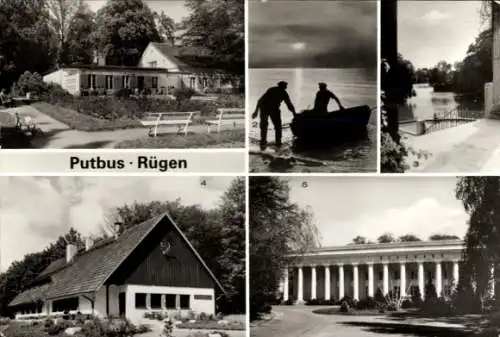 Ak Putbus auf der Insel Rügen, Konsum-Gaststätte Rosencafe, Fischer, Strand, Park, HO-Gaststätte