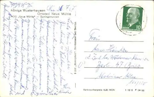 Ak Neue Mühle Königs Wusterhausen in Brandenburg, HOG Neue Mühle, Springbrunnen