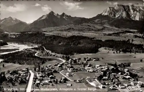 Ak Krün in Oberbayern, Panorama, Fliegeraufnahme, Wetterstein, Arnspitze, Tiroler Berge