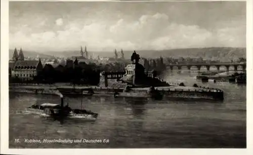 Ak Koblenz am Rhein, Deutsches Eck, Moselmündung, Kaiser Wilhelm I-Denkmal