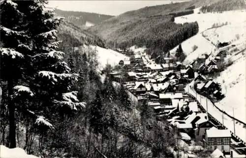 Ak Katzhütte im Schwarzatal Thüringen, Winteransicht