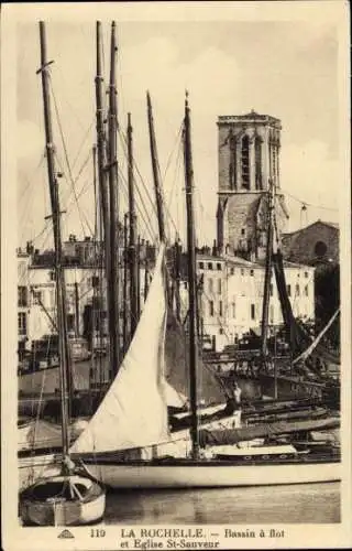 Ak La Rochelle Charente Maritime, Bassin a flot, Eglise St-Sauveur