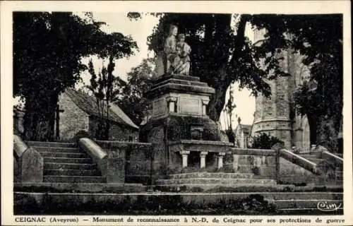 Ak Ceignac Aveyron, Monument de reconnaissance a Notre Dame de Ceignac