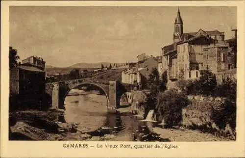 Ak Camares Aveyron, Le Vieux Pont, quartier de l'Eglise