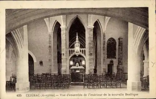 Ak Ceignac Aveyron, Vue d'ensemble de l'interieur de la nouvelle Basilique