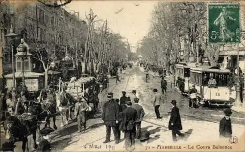 Ak Marseille Bouches du Rhône, Le Cours Belsunce, Straßenbahn