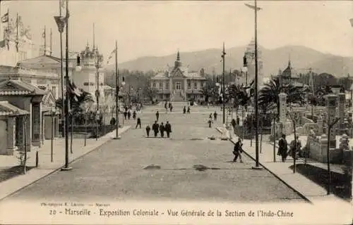 Ak Marseille Bouches du Rhône, Exposition Coloniale, Vue Generale de la Section de l'Indo-Chine