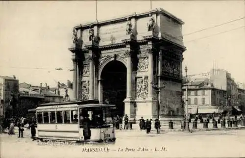 Ak Marseille Bouches du Rhône, Porte d'Aix, Straßenbahn