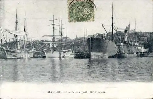 Ak Marseille Bouches du Rhône, Vieux port, Rive neuve