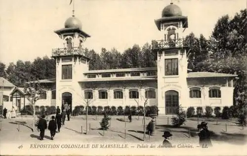 Ak Marseille Bouches du Rhône, Exposition Coloniale, Palais des Anciennes Colonies