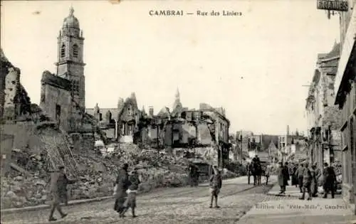 Ak Cambrai Nord, Rue des Liniers, Ruinen