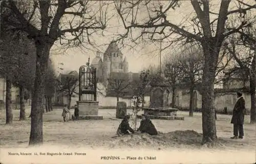 Ak Provins Seine et Marne, Place du Châtel