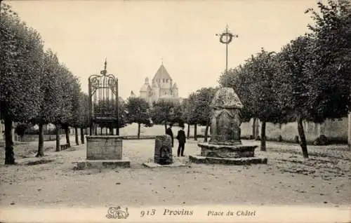 Ak Provins Seine et Marne, Place du Chatel