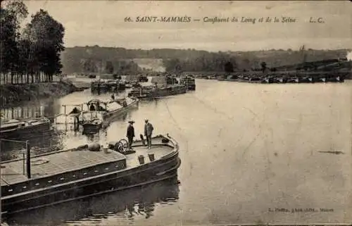 Ak Saint Mammès Seine et Marne, Confluent du Loing et de la Seine