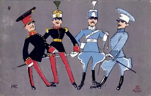 Künstler Ak Figuren Militär, Militärakademie, Infanterie, Kavallerie