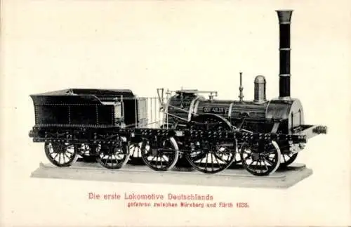 Ak Lokomotive Adler von 1835, erste deutsche Eisenbahn, Nürnberg-Fürth, Verkehrsmuseum Nürnberg