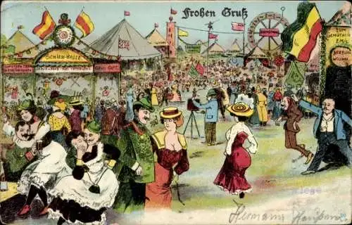 Litho Vergnügungspark, Fest, Feiernde Menschen, Schießhalle, Riesenrad