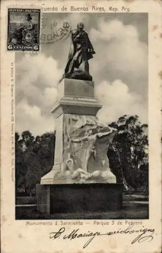 Ak Buenos Aires Argentinien, Denkmal für Sarmiento, Parque 3 de Febrero