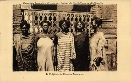 Ak Kamerun, Mission der Priester des Heiligen Herzens von St. Quentin, Bamoums Damenfrisuren