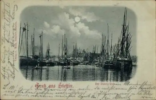 Mondschein Ak Szczecin Stettin Pommern, Danzig-Quai