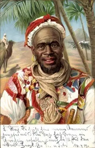 Ak Tanger Marokko, Mann in traditioneller Kleidung, Portrait