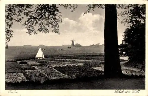 Ak Emden in Ostfriesland, Blick vom Wall, Windmühle