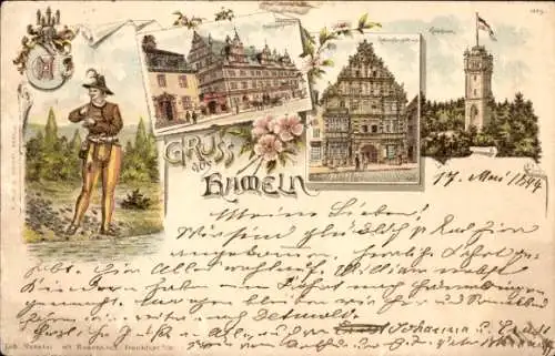 Vorläufer Litho Hameln an der Weser Niedersachsen, Rattenfängerhaus, Hochzeitshaus, Rattenfänger