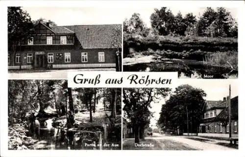 Ak Röhrsen Lüder Niedersachsen, Moor, Partie an der Aue, Dorfstraße