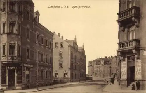 Ak Limbach in Sachsen, Königstraße, Drogerie, Lebensmittelgeschäft