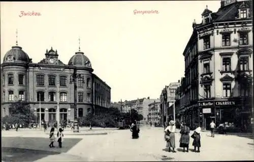 Ak Zwickau in Sachsen, Georgenplatz, Zigarrengeschäft Fr. Maethe