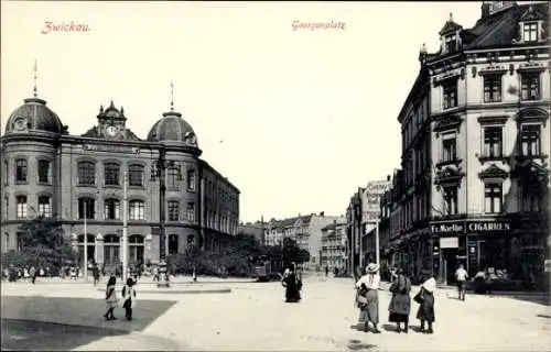 Ak Zwickau in Sachsen, Georgenplatz, Zigarrengeschäft Fr. Maethe