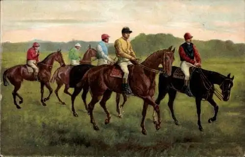 Ak Reiter auf einer Wiese, Jockeys