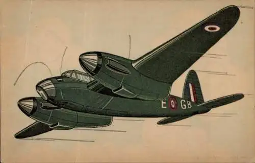 Künstler Ak De Rijckman, Britisches Militärflugzeug, De Havilland Mosquito