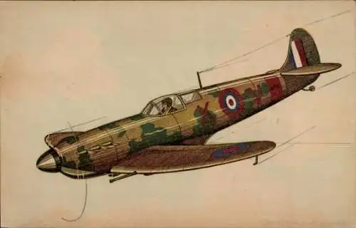 Künstler Ak De Rijckman, Britisches Militärflugzeug, Vickers Spitfire