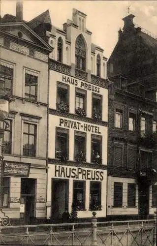 Ak Koblenz am Rhein, Privat-Hotel Haus Preuss, Agentur Niederländische Dampfschiff-Reederei