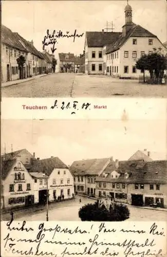 Ak Teuchern in Sachsen Anhalt, Markt, Rathaus, Gasthof zum Löwen