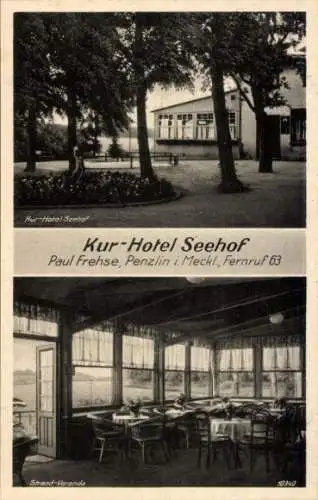 Ak Penzlin in Mecklenburg, Kurhotel Seehof, Inh. Paul Frehse, Strand-Veranda, Garten