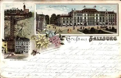 Litho Salzburg in Österreich, Elektrischer Aufzug, Mönchsberg, Elektrizitäts-Hotel