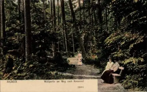 Ak Ostseebad Ahlbeck auf Usedom, Wald, Weg nach Korswand