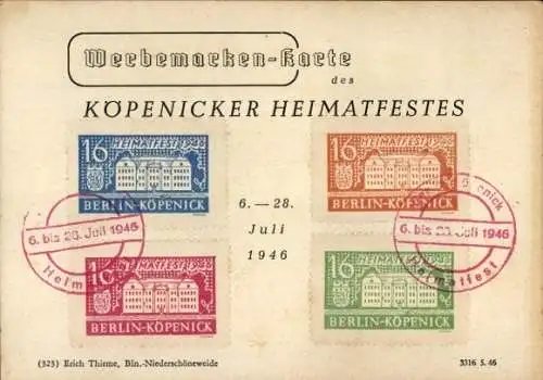 Ak Werbemarken Karte Köpenicker Heimatfest 1946