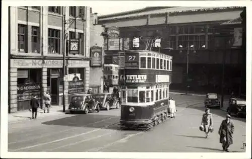 Foto Ak Leeds Yorkshire England, Bishopgate Street, doppelstöckige Straßenbahn 440