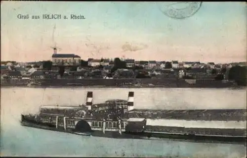 Ak Irlich Neuwied am Rhein, Panorama, Rheindampfer