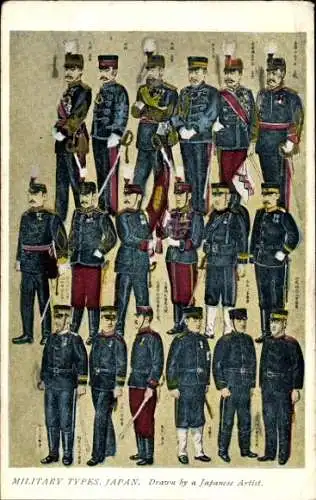 Künstler Ak Japan, Japanische Soldaten, Uniformen